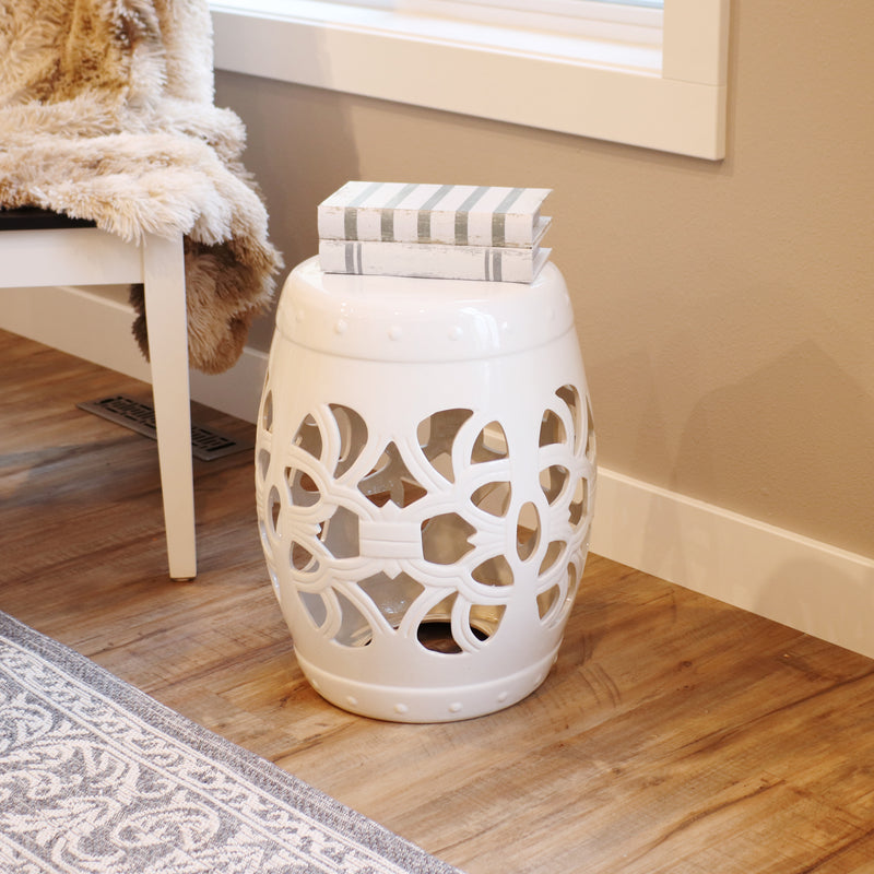 white ceramic decorative garden stool