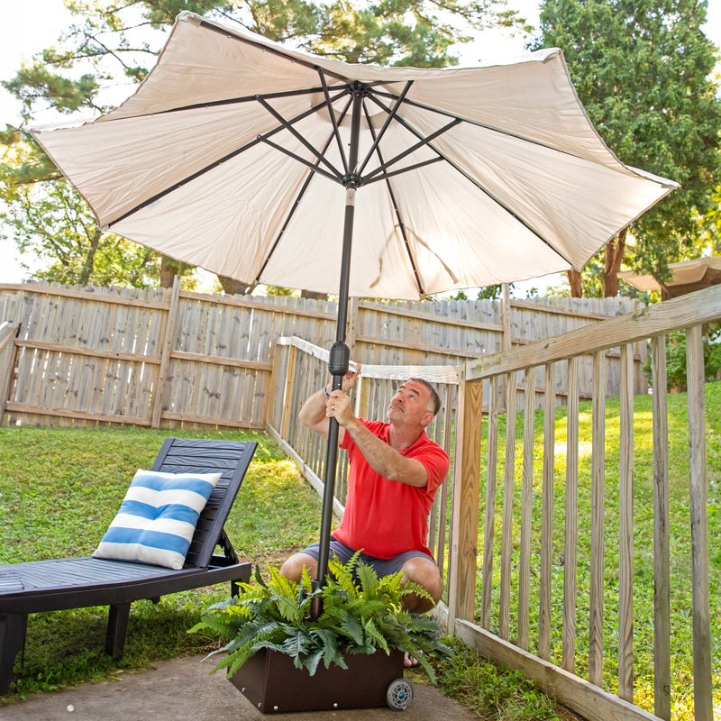 90 lb patio umbrella stand Sunnydaze Rolling Outdoor Umbrella Base with Fillable Planter for Umbrellas with 2" Diameter Poles