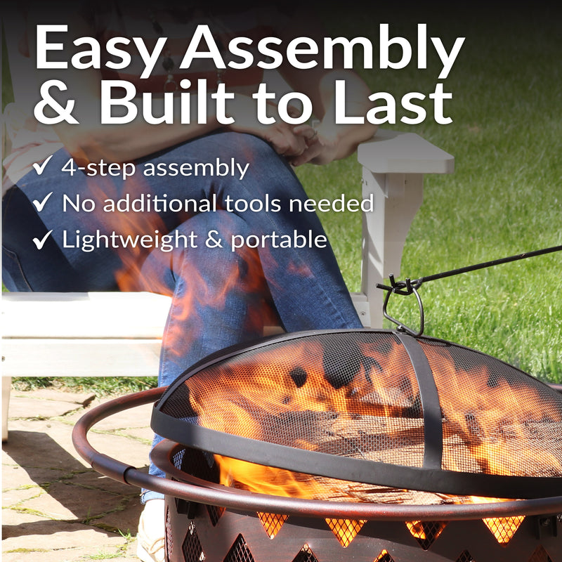 Sunnydaze Crossweave Wood-Burning Fire Pit with Spark Screen and Poker