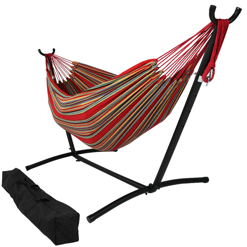 Sunnydaze Brazilian Double Hammock with Stand & Carrying Case - 2-Person