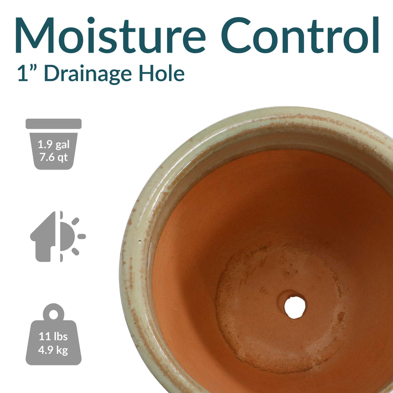 Sunnydaze Chalet Glazed Ceramic Planter with Drainage Holes - Set of 2