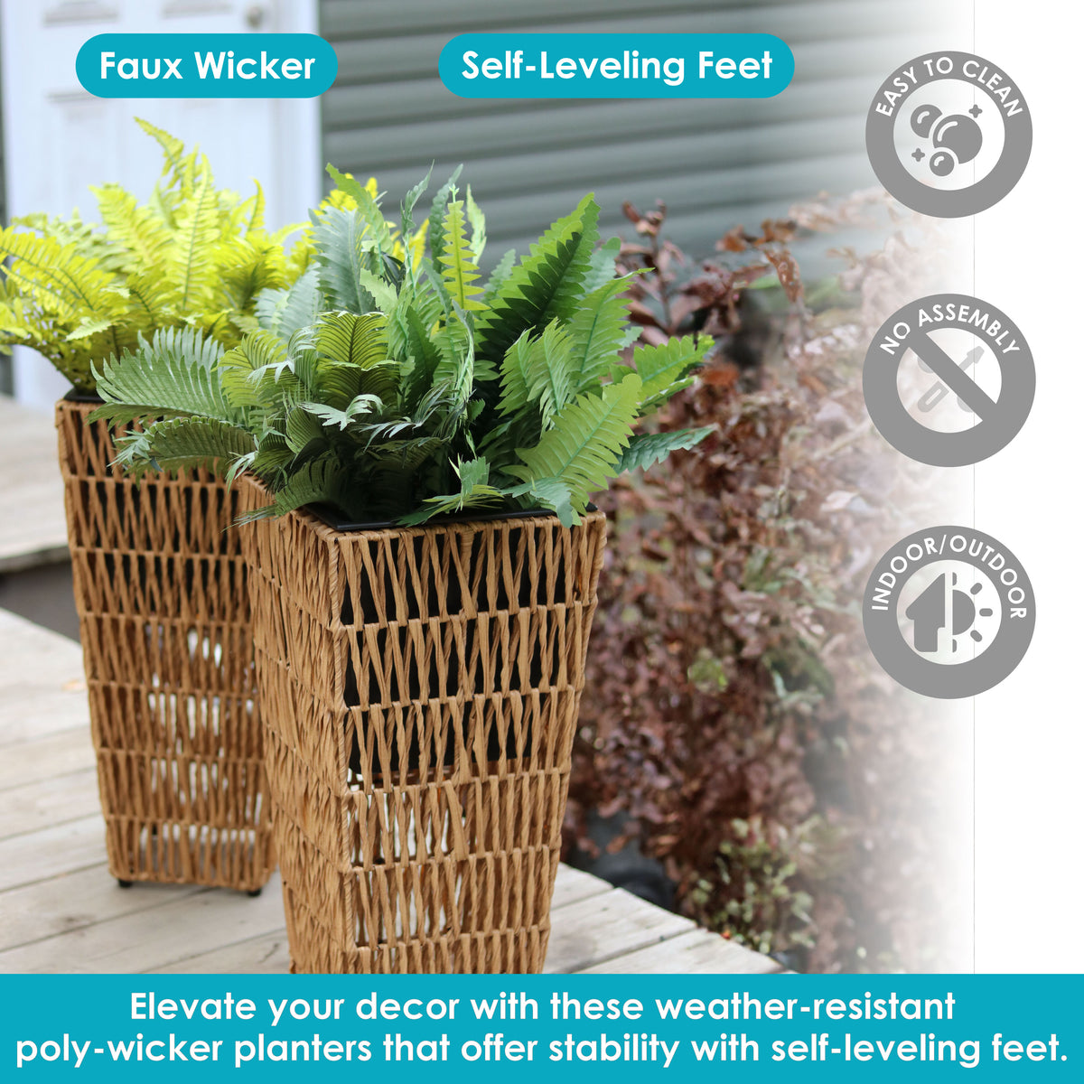 outdoor wicker planter pots Sunnydaze Hyacinth Outdoor Poly-Wicker Planters - Set of 2