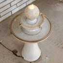 Sunnydaze Gentle Glow 2-Tier Ceramic Outdoor Fountain with LED Lights