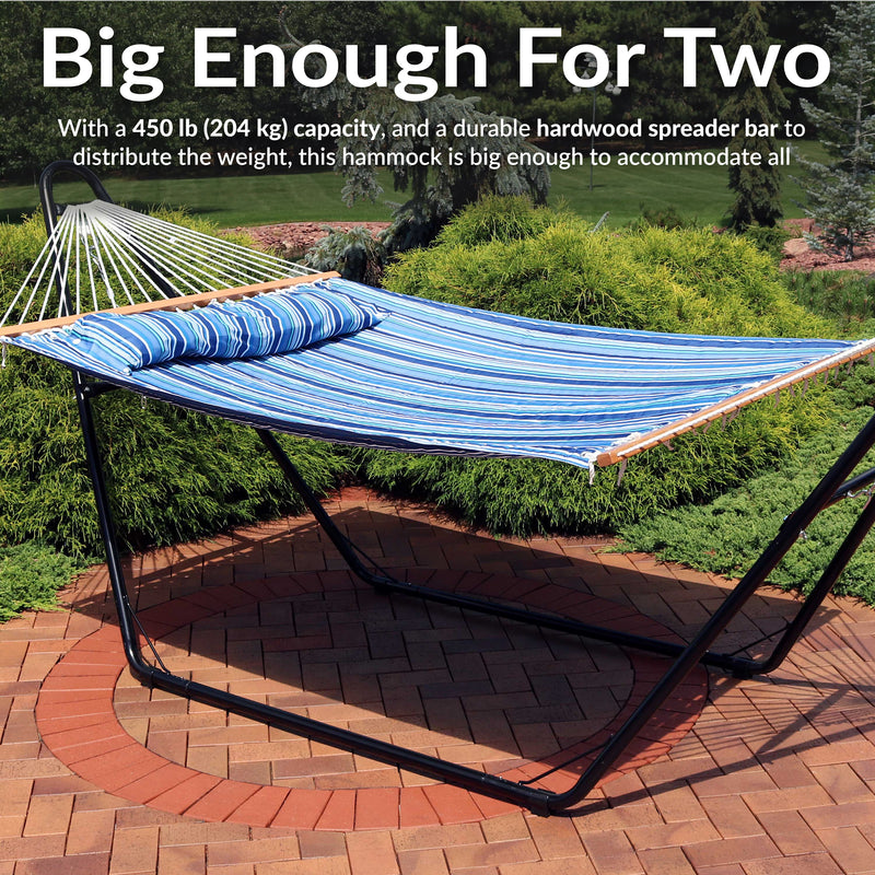 Sunnydaze 2-Person Fabric Spreader Bar Hammock and Pillow