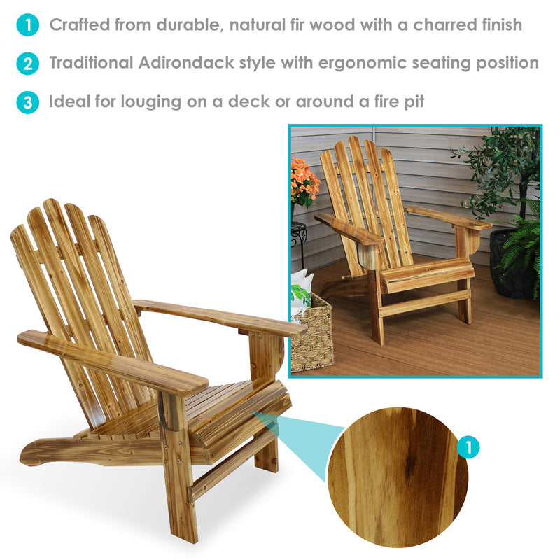 Sunnydaze Rustic Wooden Adirondack Chair with Light Charred Finish