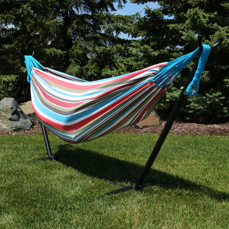 Sunnydaze Brazilian Double Hammock with Stand and Carrying Case