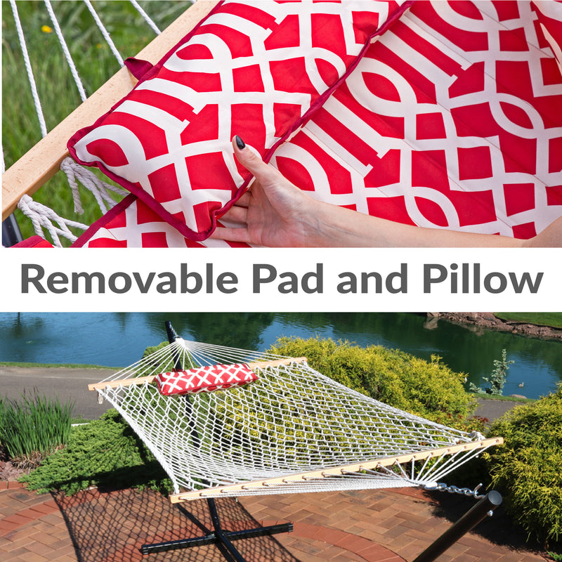 Sunnydaze Rope Hammock with 12' Steel Stand, Pad, and Pillow