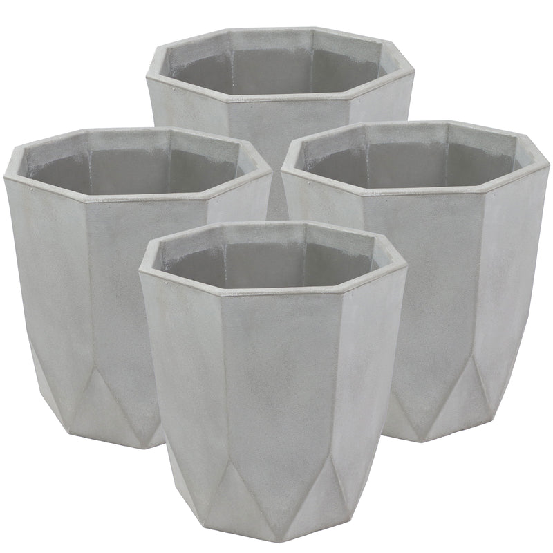 Sunnydaze Modern Faceted Polyresin Planter - Light Gray - 14.75"