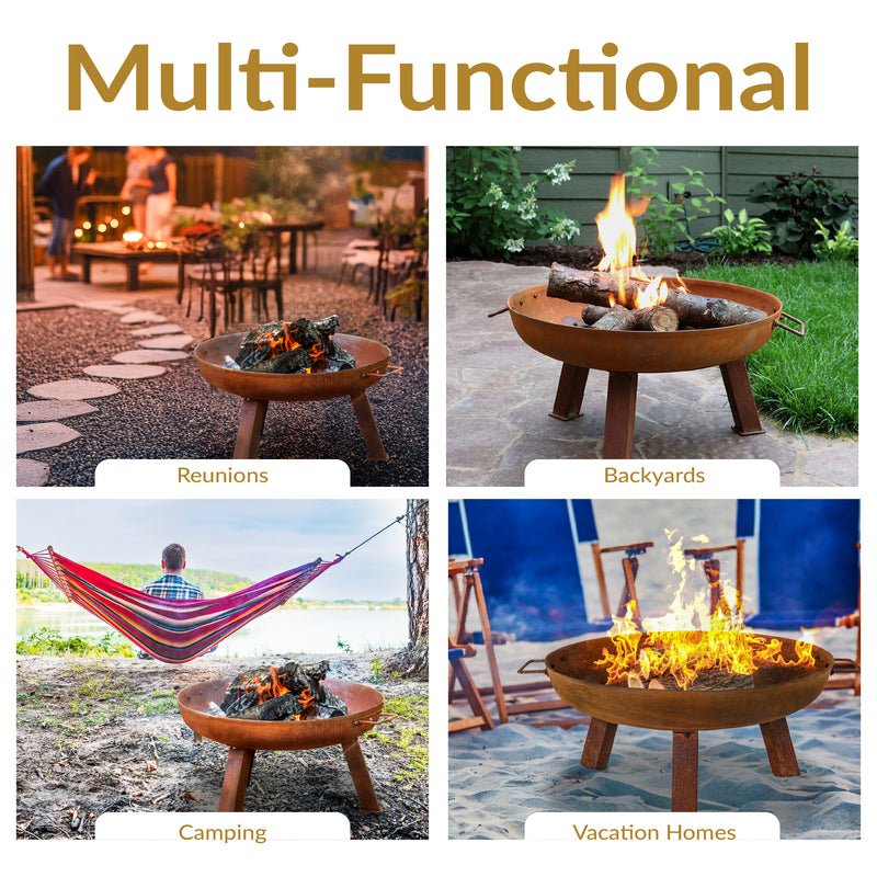 Sunnydaze Rustic Cast Iron Fire Pit Bowl with Stand