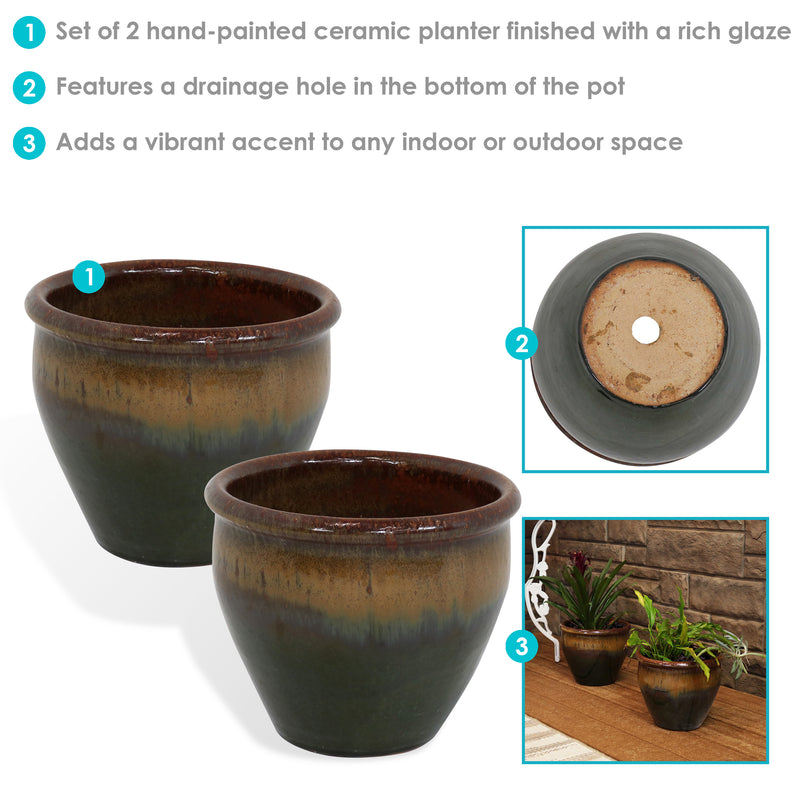 Sunnydaze Set of 2 Chalet High-Fired Glazed Ceramic Planters