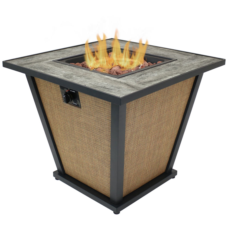 Sunnydaze Reykir Outdoor Fire Pit with Tile Tabletop and Rafa Fabric Sides