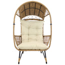 Front view of brown and beige shaded comfort wicker egg chair.