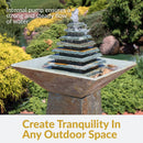 Sunnydaze Layered Pyramid Slate Outdoor Fountain with LED Light - 40"