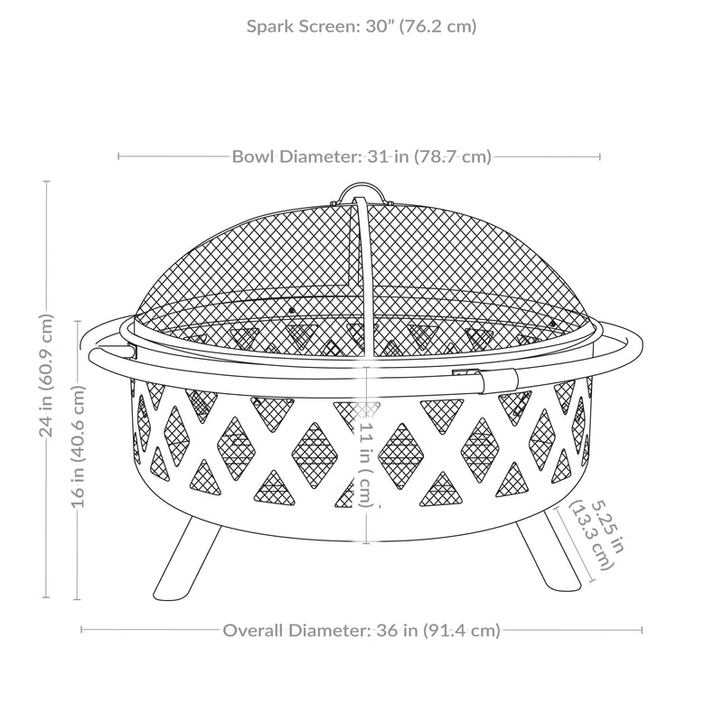 Sunnydaze Black Crossweave Wood Fire Pit with Cover, Spark Screen, Grate, and Poker