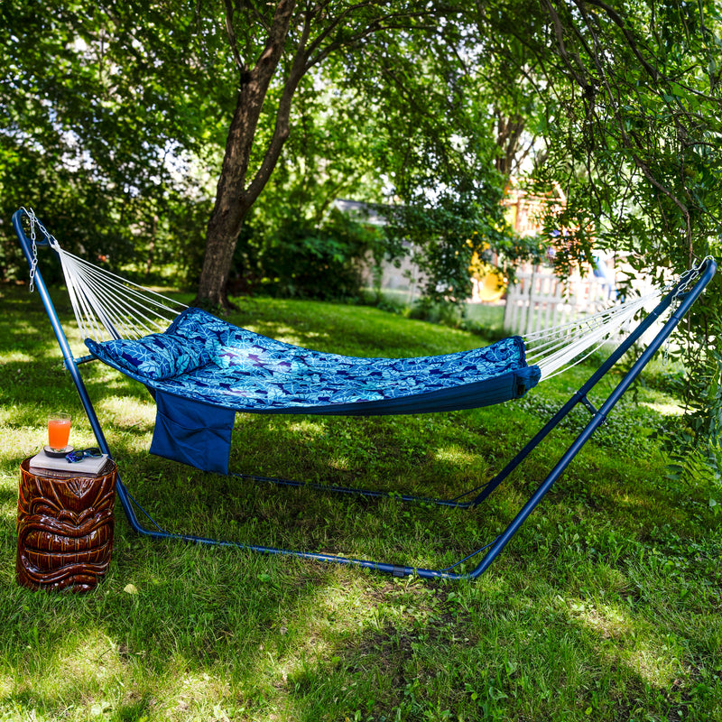 Sunnydaze Double Hammock with Pillow and Curved Metal Spreader Bars