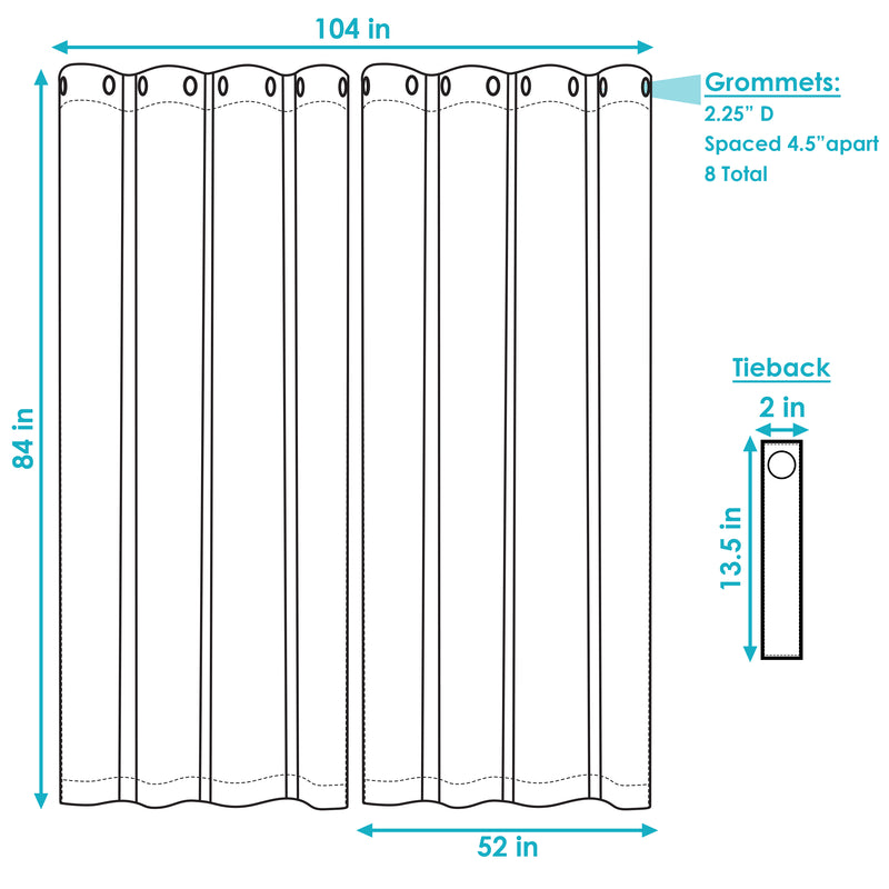 Dimension image for indoor/outdoor set of two curtains