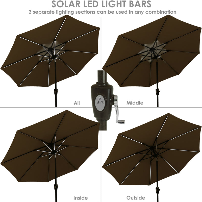 Sunnydaze 9' Solar Sunbrella Umbrella with Push-Button Tilt and Crank