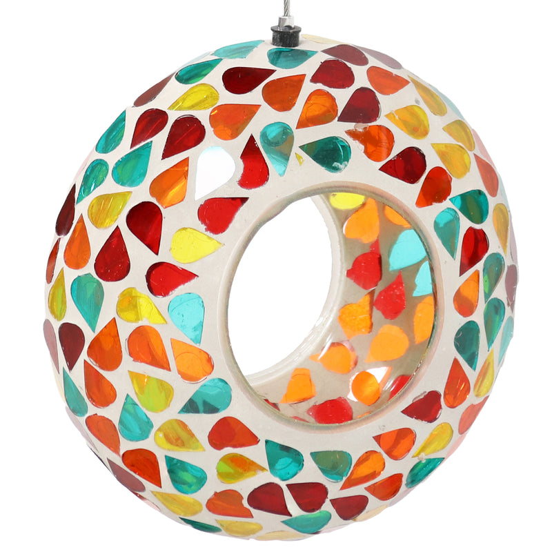 Sunnydaze Mosaic Glass Fly-Through Hanging Bird Feeder Colorful Confetti - 6.5-Inch