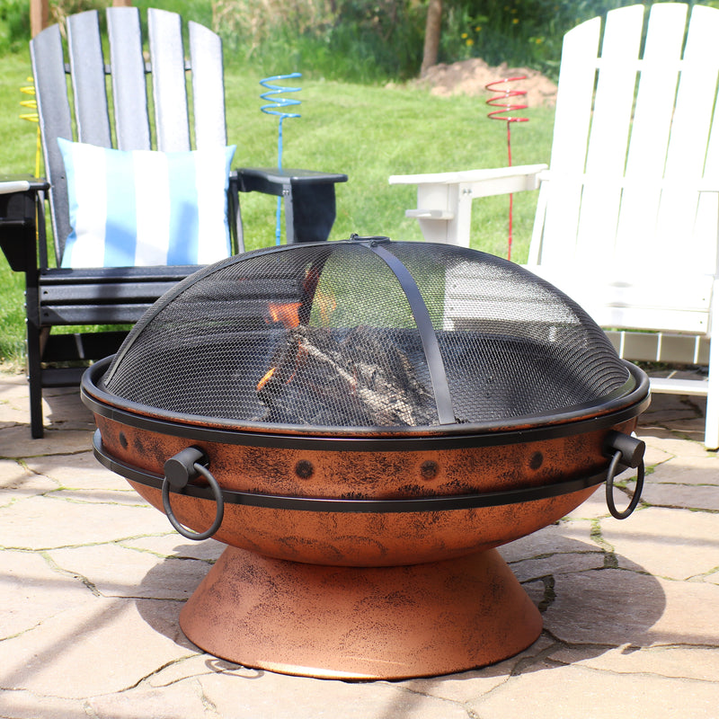 Sunnydaze 30" Royal Cauldron Fire Pit with Spark Screen and Poker