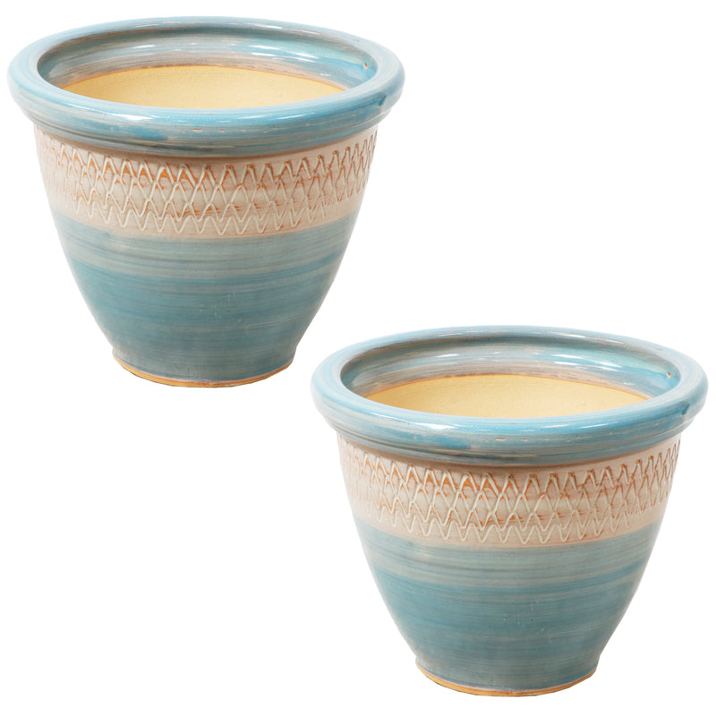 Sunnydaze Set of 2 Indoor/Outdoor Purlieu Ceramic Planters - 12"