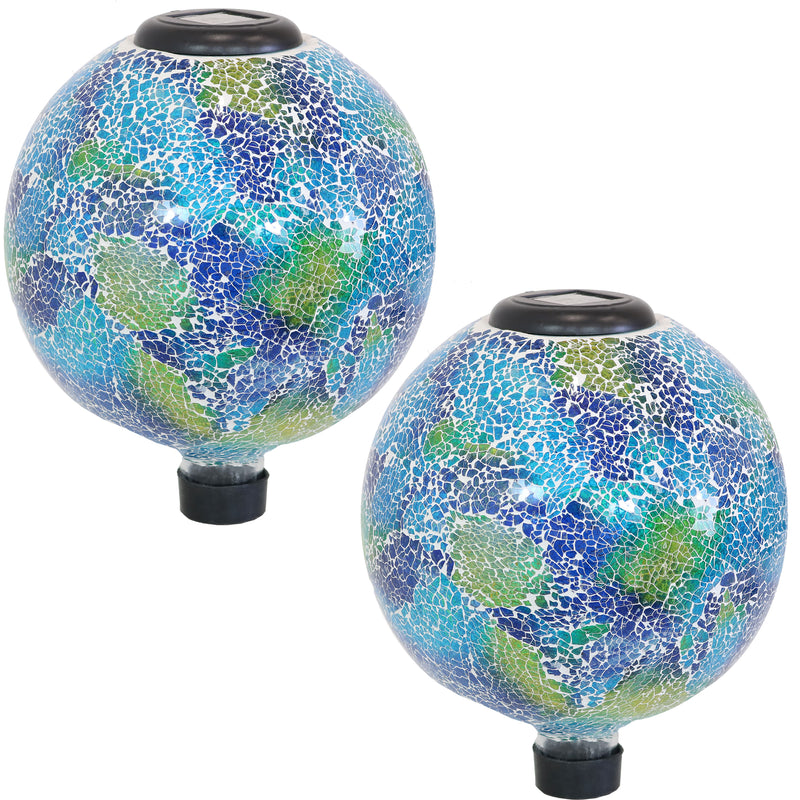 Sunnydaze Azul Terra Glass Gazing Globe - LED Solar Light- Set of 2 - 10-Inch