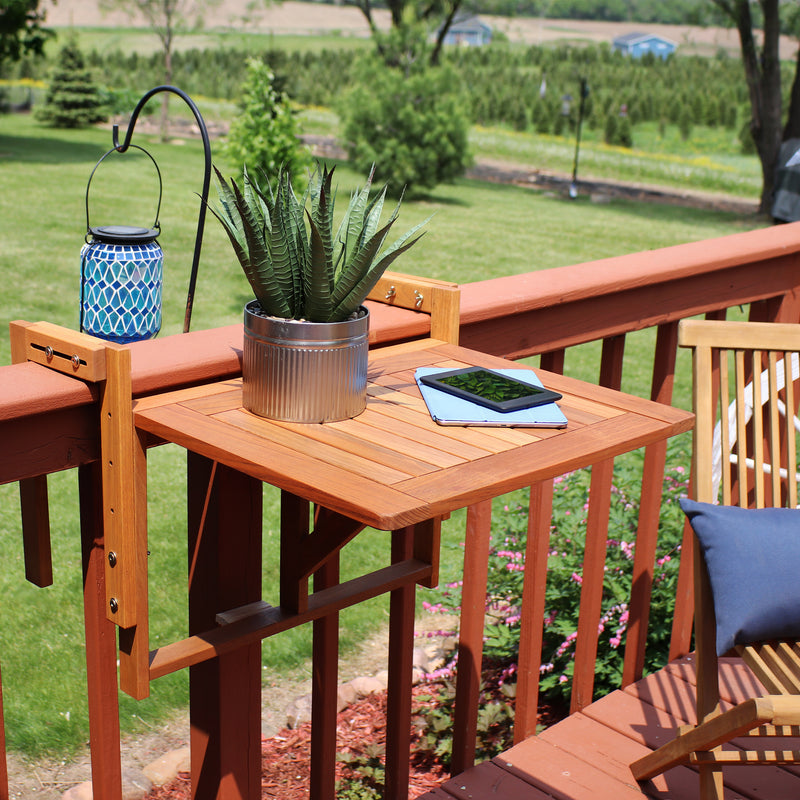 Sunnydaze Meranti Folding Balcony Railing Table