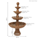 Bottom tier and pedestal of a large tiered fountain on a brick stone patio.