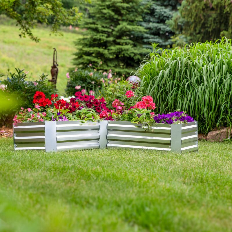 Sunnydaze Galvanized Steel L-Shaped Raised Garden Bed