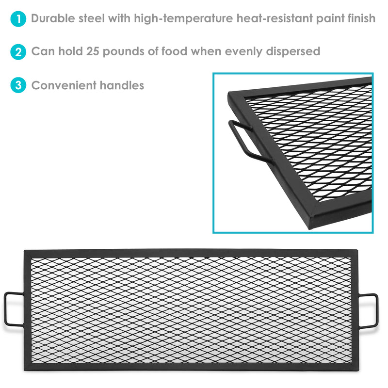 Sunnydaze X-Marks Rectangle Fire Pit Cooking Grill - 40"