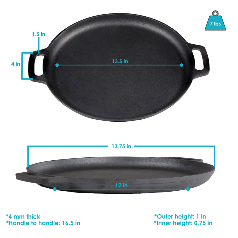 Sunnydaze Pre-Seasoned Cast Iron Pizza Pan with 2 Side Handles