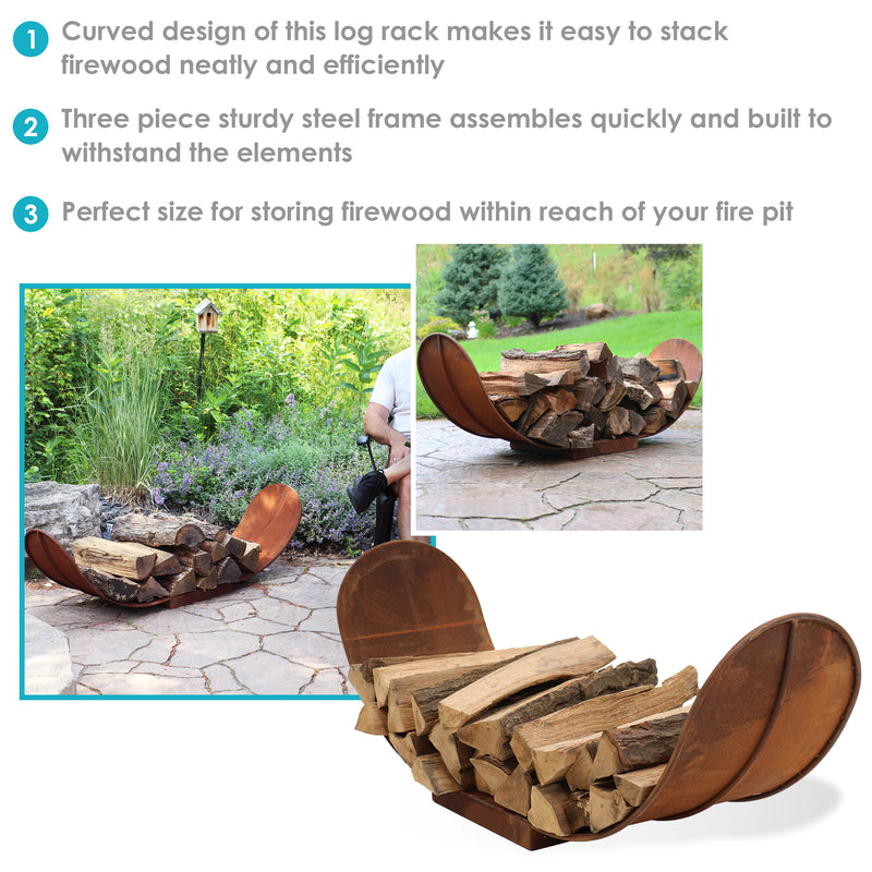 Sunnydaze 4' Rustic Outdoor Curved Firewood Log Rack