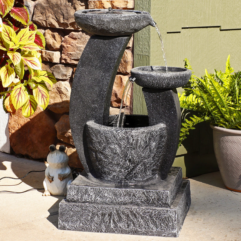 Sunnydaze Modern Cascading Bowls Solar Fountain with Battery Backup