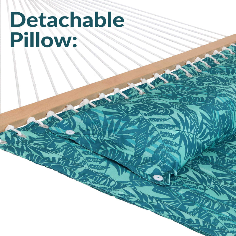 Sunnydaze 2-Person Fabric Spreader Bar Hammock and Pillow