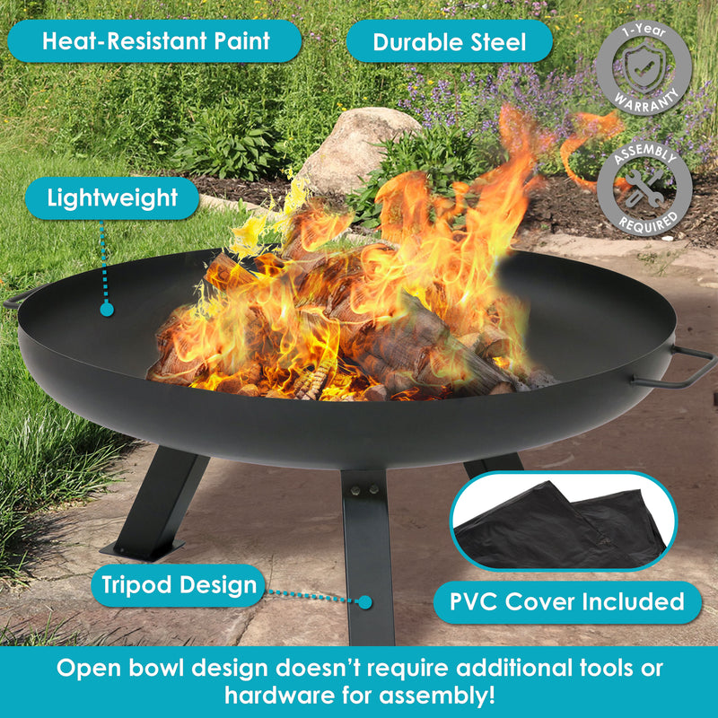 Sunnydaze Black Rustic Steel Fire Pit Bowl with Cover - 29.25"