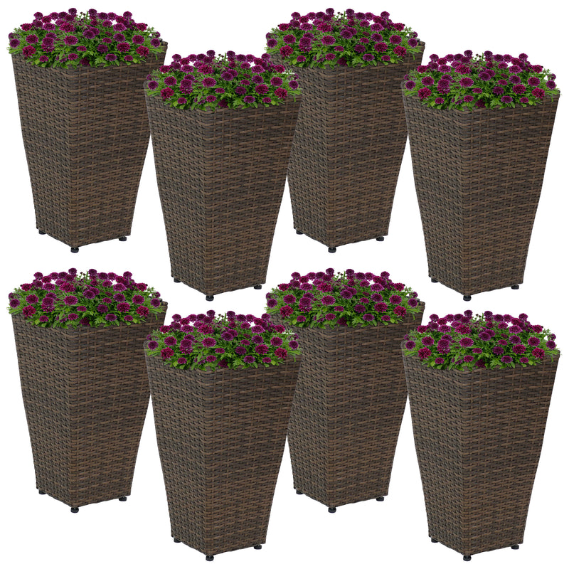 brown rattan plant pots Sunnydaze Polyrattan Square Tall Wicker Planter