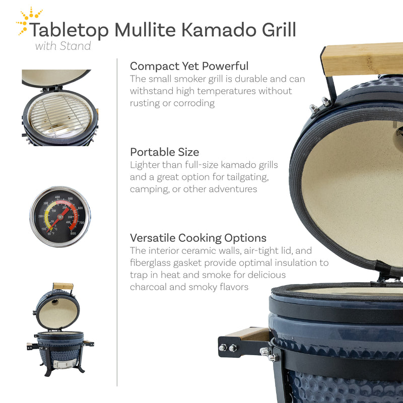 Sunnydaze Kamado Portable Charcoal Grill and Smoker with Stand