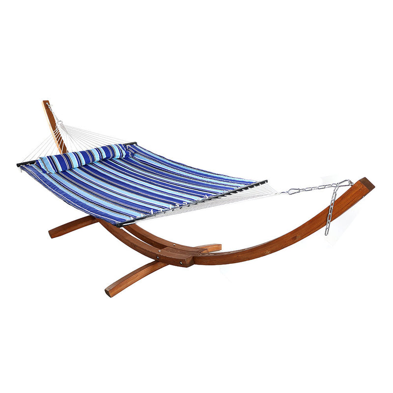 Sunnydaze 2-Person Double Hammock with Wooden Stand - Quilted Fabric - 400 Pound Capacity - Color Options