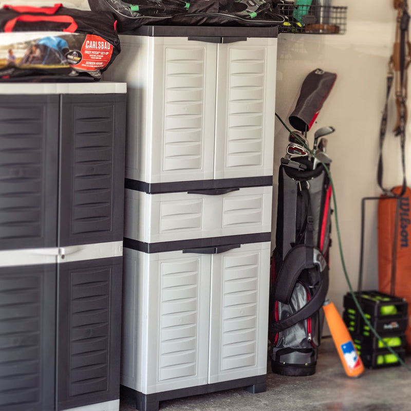 Sunnydaze Plastic Garage Storage Cabinet with 2 Adjustable Shelves - Gray