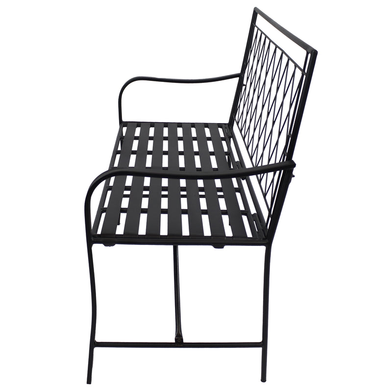 Sunnydaze Argyle Diamond Iron Outdoor Patio Bench - Black