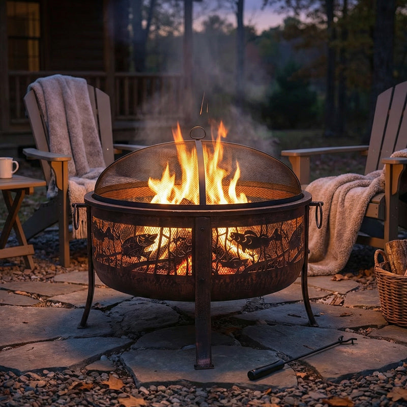 Sunnydaze Northwoods Fishing Fire Pit with Spark Screen - 30