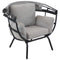 Gray egg chair with retractable shade pulled down.