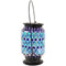 Side view of the cool blue glass solar lantern.