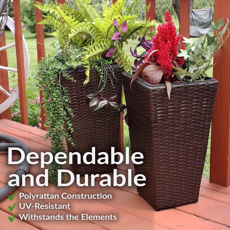 tall woven planter Sunnydaze Polyrattan Square Tall Wicker Planters - Set of 8 - 20"