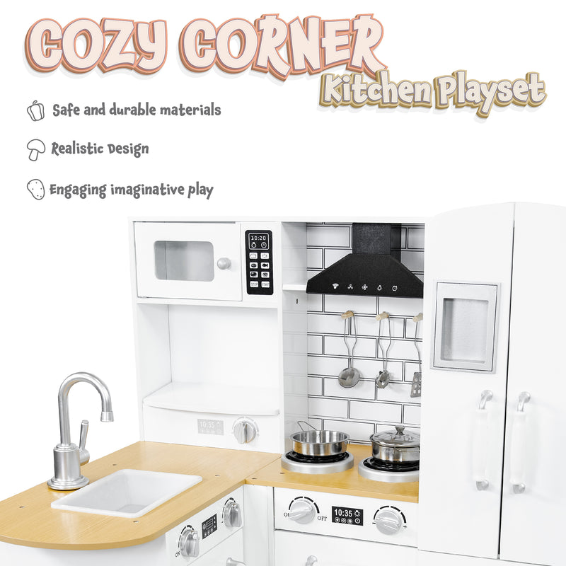 Sunnydaze Cozy Corner Wooden Play Kitchen Set with Accessories