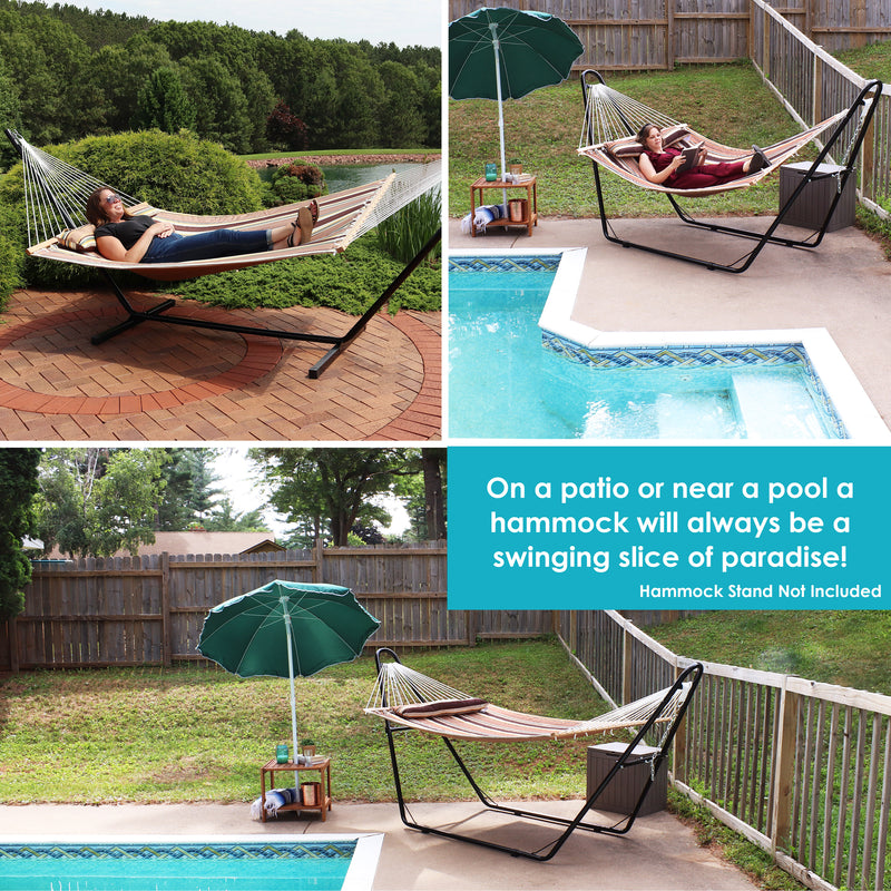 Sunnydaze 2-Person Quilted Fabric Hammock with Detachable Pillow - Sandy Beach