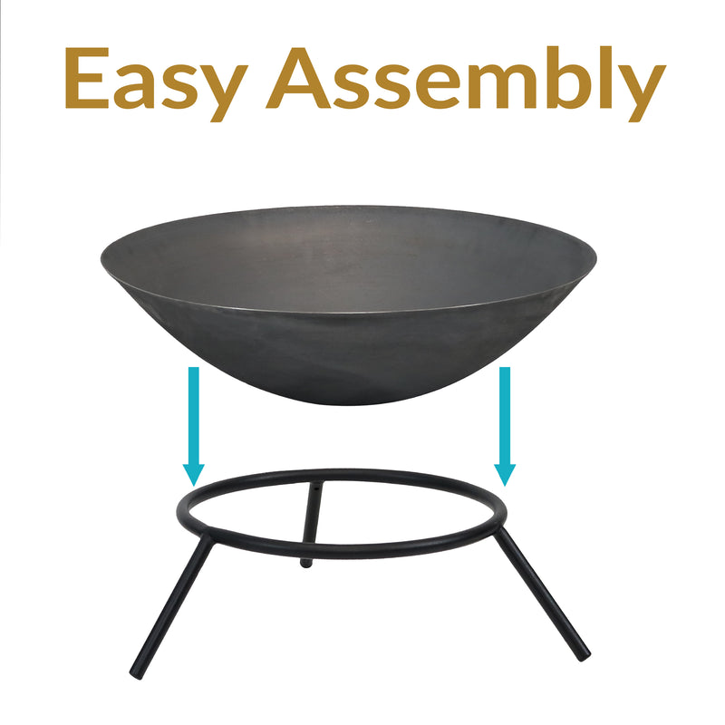 Sunnydaze Raised Cast Iron Fire Pit Bowl with Steel Finish - 22" Diameter