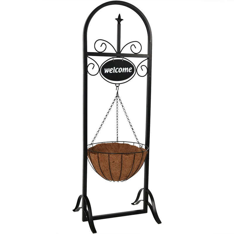 Sunnydaze Outdoor Welcome Sign with Hanging Basket Planter Stand - 48"