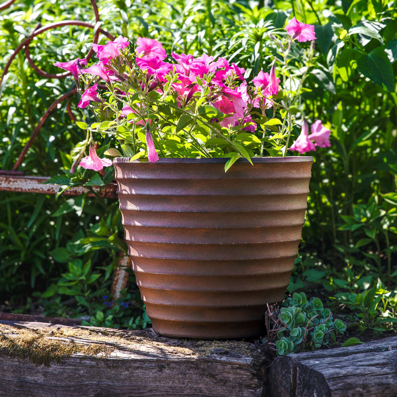 ribbed plant pots Sunnydaze Polyresin Ribbed Outdoor Plant Pot - Rust