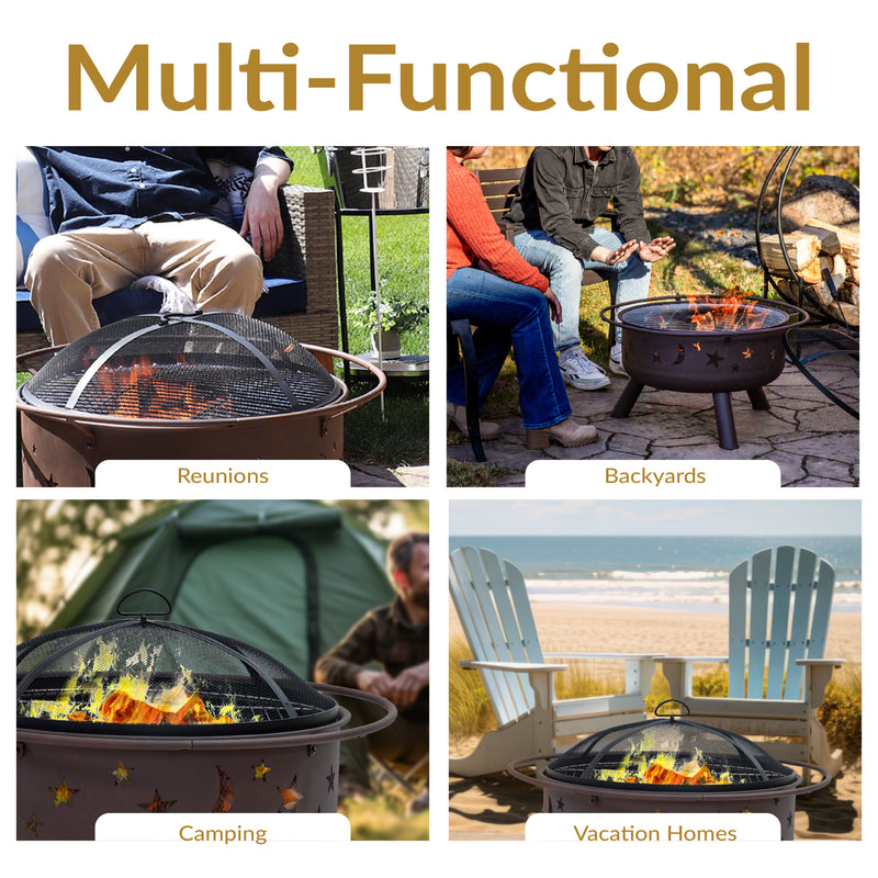 Sunnydaze 30" Cosmic Cooking Fire Pit with Grill Grate & Spark Screen
