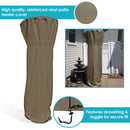 Infographic showing the two features of the khaki patio heater cover.